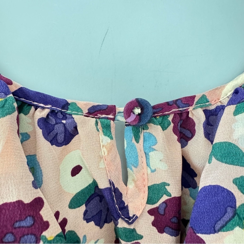 REBECCA TAYLOR 100% Silk Floral Tank Top Ruffle Pink Multicolor Size 8 - Picture 6 of 13